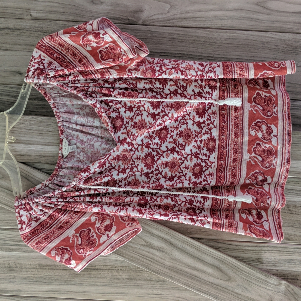 Lucky Brand Red Floral Peasant Top